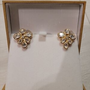 Vintage Christian Dior Signed Stamped Rhinestone Gold Tone Post Earrings